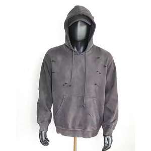 Sweat à capuche zippé court pour homme, 500 g/m², épais, avec strass, délavé à l'acide, effet soleil délavé, vieilli, double fermeture éclair, graphique personnalisé - Product Image 1