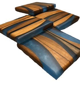 ชุดจานรองแก้ว4ชิ้นทำจากไม้และเรซินขัดเงากำหนดได้เอง2024 - Product Image 6