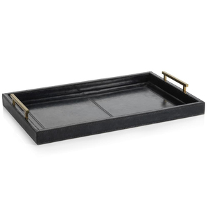 Premium <b>Black</b> <b>Tray</b> with Polished Brass Handles Ideal for Modern Dining Kitchen Use and Home Decoration - Product Image 1