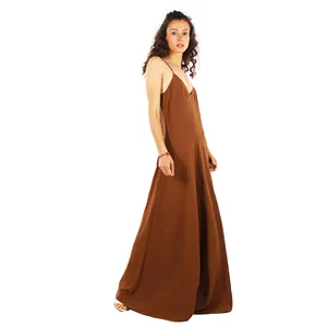 Elegantly Casual Brown V-Neck Sleeveless Palazzo Jumpsuit in a Luxurious Linen Blend ideal for event size medium