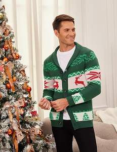 Pull cardigan tricoté respirant pour homme, col châle, motif flocon de neige renne, pour l'hiver, style pull de Noël original - Product Image 1