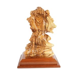 Sculpture de lion et d'agneau en bois d'olivier sculpté à la main, 30x22x18 cm, figurine religieuse chrétienne, symbole de paix, fait main, Ghassan Salsa - Product Image 2