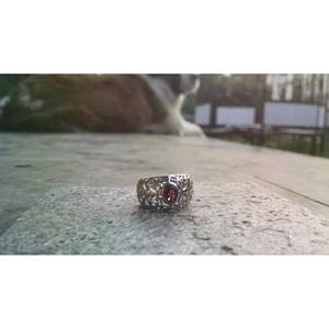 Fine <b>Silver</b> <b>Ring</b> with Geometric Pattern Rhodium Plated Luxury Classic Style Natural Stone Inlay Memorial Jewelry - Product Image 5