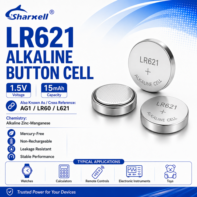Sharxell LR621 AG1 LR60 L621 1.5V 15mAh Mercury Free Alkaline Button Cell Industrial Bulk Packing