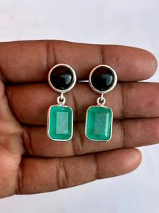 Tourmaline Paraiba en argent sterling 925 avec boucle d'oreille en argent Onyx noir Belle boucle d'oreille pour femme Belle boucle d'oreille à deux pierres. - Product Image 2