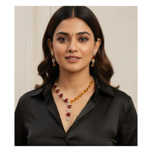 <b>Kundan</b> Meena Diamond Polki String 14K Gold Plated Classic Party <b>Jewelry</b> - Product Image 1