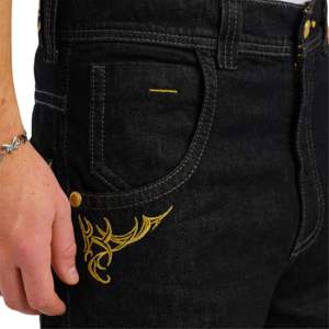 Jambe large Karatz Denim 23 pouces Fond pierre foncée finition sable Tribal Logo Premium Rivets Design d'inspiration rétro - Product Image 6