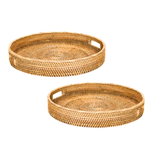 PANIER/PLATEAU en rotin en osier rond éco-chic tissé à la main avec poignées, décoration d'intérieur personnalisable authentique produit tissé à la main du Vietnam - Product Image 1