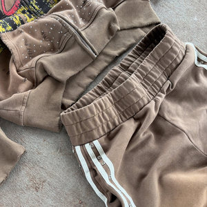 Bas en détresse Sweats à capuche lourds avec sérigraphie sweat à capuche lavé à l'acide rose boxy fit crop top hoodies - Product Image 4