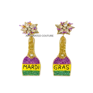 Mardi Gras Celebration Jewelry Beaded Hoop Earrings Seed <b>Bead</b> <b>Fringe</b> Earrings Festive Mardi Gras Earrings - Product Image 5