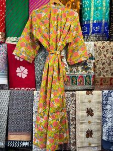 Kimono de luxe unisexe en coton imprimé bloc, cardigan, vêtements de nuit, robe de chambre, spa, hôtel, été, automne - Product Image 5