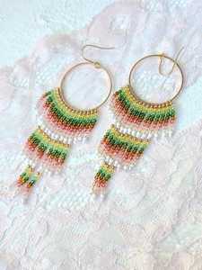 Boho <b>Turquoise</b> Design <b>Bead</b> Earrings with Cascading Fringe Unique Jewelry Gift for Women - Product Image 2