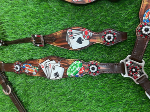 Headstall occidental de cuero pintado a mano con rienda Headstall caballo con riendas diseño genuino Western Headstall - Product Image 4