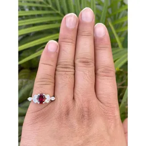 925 Silver Oval Garnet Ring Fine Jewelry for Men Wedding or Engagement Bezel Setting Elegant Number Pattern - Product Image 4