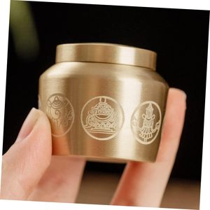 5pcs Tibétain En Laiton Vase Bouddha Décor Urnes pour Cendres Adulte Pet Urne Tissé Plateau Cuivre Offrant Bol En Métal Récipient avec Couvercle - Product Image 4