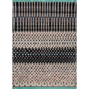 Alfombra Manchaha Azul de Lana y Seda de Bambú Anudada a Mano con Patrón Geométrico Oriental para Sala de Estar o Dormitorio-Les-1973 - Product Image 4
