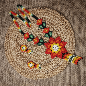 Conjunto de Joyería Nupcial con Cuentas Florales Naranjas, Estilo Étnico Vintage, Acero Inoxidable Fino, Chapado en Oro de Lujo para Fiestas - Product Image 1