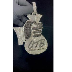 Vente en gros de bijoux de qualité supérieure, hip-hop, moissanite, plaqué argent, serti de pierres, charms glacés avec clarté VVS, chaîne cubaine pour hommes - Product Image 1