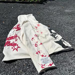 Sudadera con capucha de algodón blanco 100% personalizada para hombre, jersey de gran tamaño desteñido al sol, técnica de bordado de logotipo con estampado de soplo de lavado ácido para invierno - Product Image 3