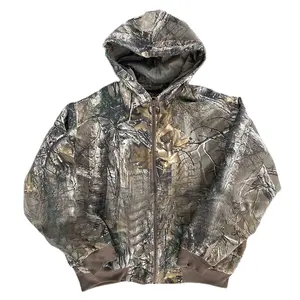 2023 Custom vintage printing camouflage zip up jacket camo hunting cargo full zip hoodie for men