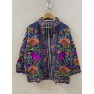 Chaqueta de Algodón Tipo Waffle Bordada a Mano para Mujer, Festival Indigo - Product Image 1