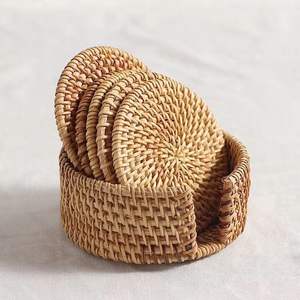 Woven Rattan Coaster Brown Natural Sea Grass Rattan Tableware Coasters Cup Coaster Set for <b>Bar</b> Kitchen Home - Product Image 3