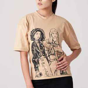 Venta al por mayor Tallas grandes 100% Algodón Camisetas casuales Mujeres Camiseta de manga corta Camiseta de impresión casual para las mujeres - Product Image 2