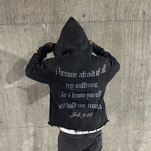 Sweats à capuche hommes gris en détresse graphique à capuche Streetwear pull à manches longues mode urbaine sweat à capuche à la mode haut décontracté - Product Image 5