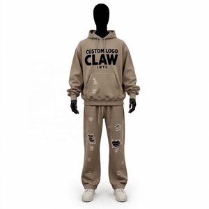 Personnalisé Fabricants de Haute Qualité Sweat à Capuche Zippé et Jogger Noir Brodé Survêtements Deux Pièces Ensemble avec Strass - Product Image 5