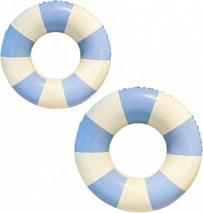 <b>Inflatable</b> Swim Ring Set Blue & White Thickened PVC Pool <b>Float</b> Tube for Adults & Kids Durable Swimming Ring for Beach Pool - Product Image 5