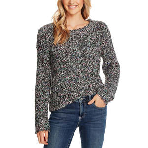 Maglione Casual da Donna Cece, Maniche Lunghe Sottili, Multicolore, Collo Tondo, Nero Grigio con Logo Frontale, Taglia Media - Product Image 1