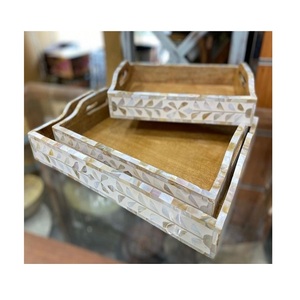 ชุดถาดช็อคโกแลต2ขนาดถาดเสิร์ฟกาแฟชาไม้พร้อมที่จับโลหะสำหรับใช้ในบ้าน - Product Image 2