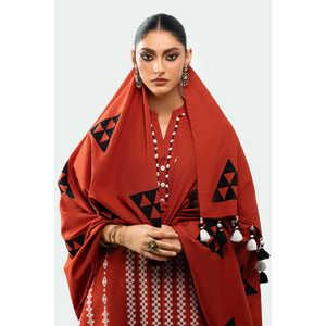 Conjunto de Traje de 3 Piezas Estilo Bohemio para Mujer con Patrón Geométrico y Decoración de Borlas, Corte Holgado y Largo, MJ-52027 - Product Image 3