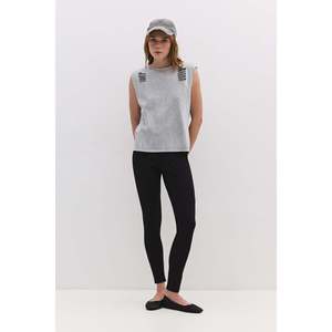 T-shirt sans manches décontracté avec détails déchirés, 100% coton - Product Image 2