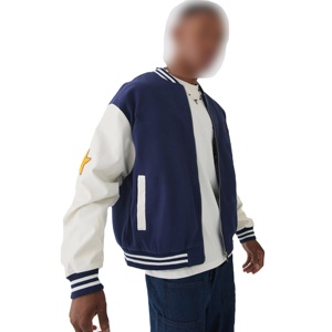 Blouson aviateur universitaire vintage personnalisé pour hommes en toile en laine, bouton pression en cuir PU rayé aux poignets, tenue décontractée pour le collège de printemps - Product Image 6