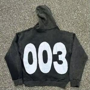 High Quality Acid Wash New Winter Oversized Vintage Heavy Acid Wash Sweat Suit Mens <b>Distressed</b> Embroidery Cut and Sew Tracksuit - Product Image 3