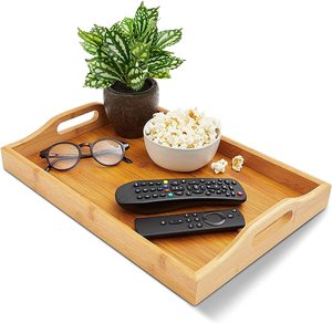 Plateau en bois de bambou naturel personnalisé de haute qualité plateau de service rond tendance pour la maison hôtel matériel décoratif en acier service de nourriture - Product Image 1