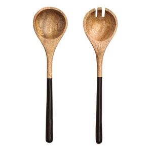 Ensemble de cuillère et de fourchette à salade en bois de dernière génération avec manche en émail blanc pour table à manger, ensembles de serveurs à salade - Product Image 3