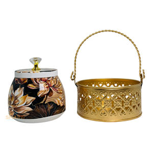 Pot à fruits secs imprimé en fer Pichwai Design avec panier décoratif pour le stockage des aliments et les cadeaux - Product Image 5