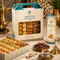 Boîte en papier personnalisée AT PACK pour les douceurs arabes, facile à transporter, emballage cadeau pour baklava, dattes, desserts, avec poignée