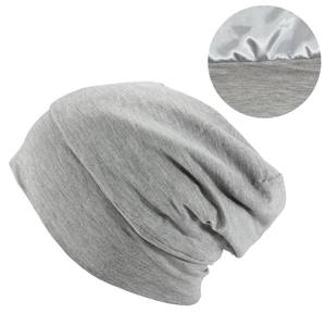 Custom Logo Business Travel Women's Bamboo Fiber & Satin Sleep Cap Stay-On <b>Slouchy</b> <b>Beanie</b> with Satin Lining - Product Image 2