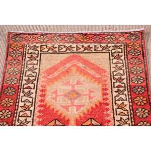 2.4x12.6 ft Turkish Rug, Vintage <b>Runner</b> Rug, <b>Red</b> White Geometric Wool Rug - Product Image 5