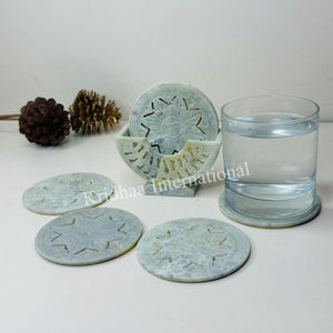 Dessous de verre en marbre sculpté à la main au design de luxe indien Ensemble de tasses à thé Table et tapis de cuisine Sous-verres élégants en pierre - Product Image 1
