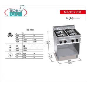 Cuisinière à gaz 4 brûleurs sur meuble ouvert, 21,00 kW - Product Image 3