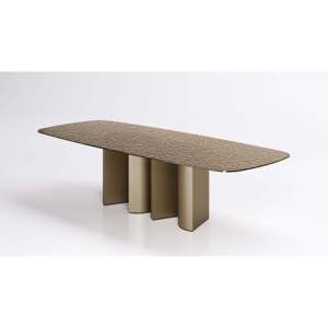 Plai Four-Legged Dining <b>Table</b> Set Hammered Glass Top Bronze <b>Mirrored</b> Assembled Metal Wooden for Home Office Kitchen Use - Product Image 3