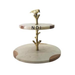 Shiny Finishing 2 Tier Folding Stand Cup <b>Cake</b> Serving Platter Stand Portable <b>Cake</b> <b>Server</b> Rounded Folding Marble <b>Cake</b> Stand - Product Image 1