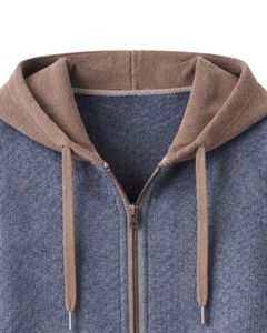 Manufacturer Custom <b>Men</b> Blue With Brown Hooded Sleeveless Knit <b>Vest</b> Wool Acrylic Blend Full Zipper Winter Casual <b>Sweater</b> Jacket - Product Image 5