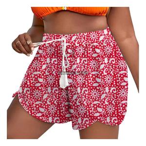 Shorts en coton imprimé au bloc pour femme, collection été, avec cordon de serrage à la taille, style décontracté, collection plage pour filles - Product Image 4