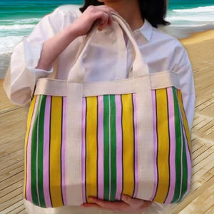 Custom Eco-Friendly Reusable Striped Zipper Nylon Shopping <b>Bag</b> Stand Cosmetic <b>for</b> <b>Toiletry</b> Pouches <b>for</b> <b>Travel</b> Beach Makeup - Product Image 5