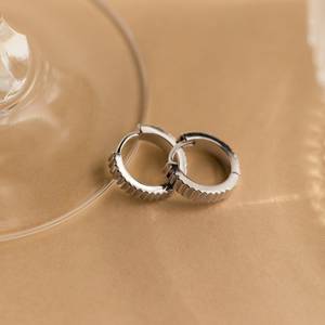 Ribbed <b>Huggie</b> Earrings Rose Gold & Sterling <b>Silver</b> Small <b>Hoop</b> Dainty Minimalist Jewelry Party Best Friend Gift for Women - Product Image 2